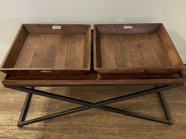 27" Brown And Black Solid Wood Cross Legs Coffee Table