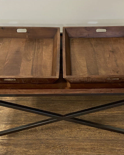 27" Brown And Black Solid Wood Cross Legs Coffee Table