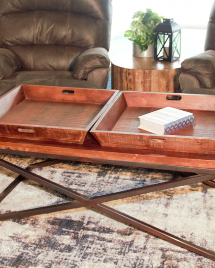 27" Brown And Black Solid Wood Cross Legs Coffee Table