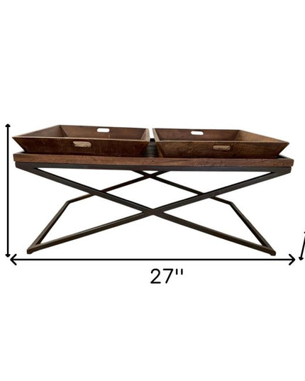 27" Brown And Black Solid Wood Cross Legs Coffee Table