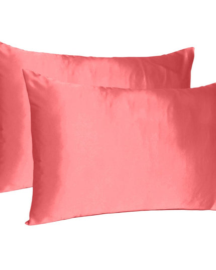 Coral Dreamy Set Of 2 Silky Satin King Pillowcases