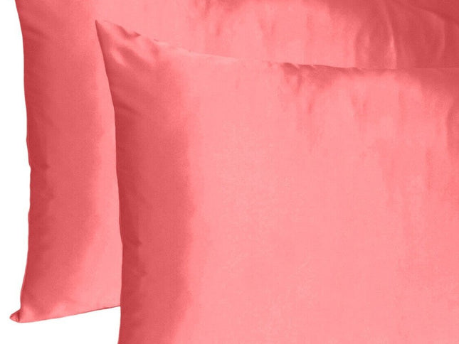 Coral Dreamy Set Of 2 Silky Satin King Pillowcases