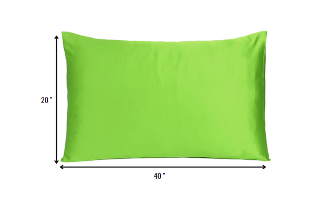 Set of Two Bright Green Dreamy Silky Satin King Pillowcases