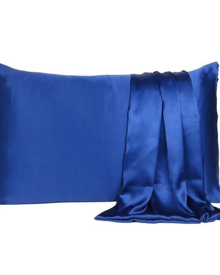 Navy Blue Dreamy Set Of 2 Silky Satin King Pillowcases