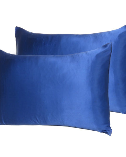 Navy Blue Dreamy Set Of 2 Silky Satin King Pillowcases