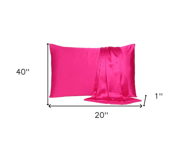Fuchsia Dreamy Set Of 2 Silky Satin King Pillowcases