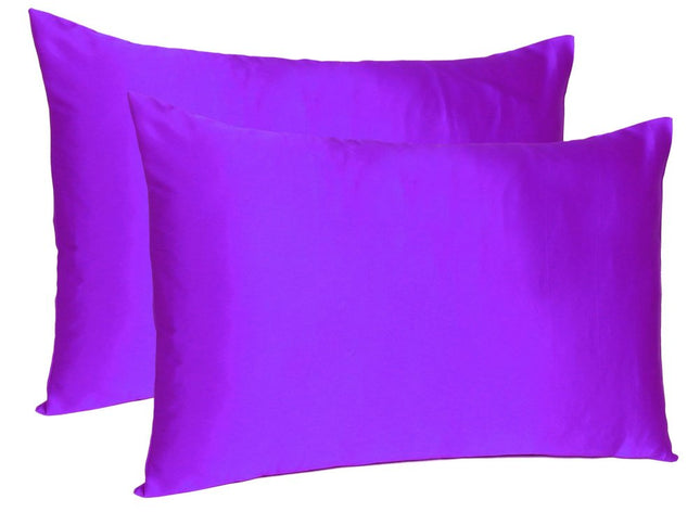 Bright Purple Dreamy Set Of 2 Silky Satin King Pillowcases