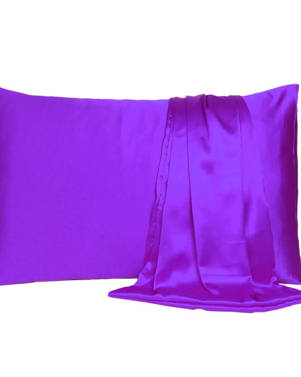 Bright Purple Dreamy Set Of 2 Silky Satin King Pillowcases