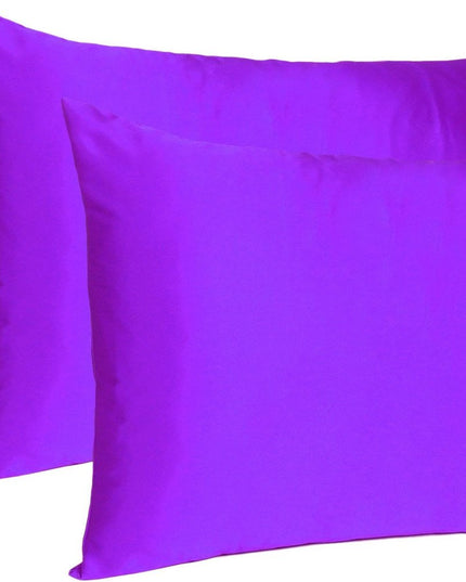 Bright Purple Dreamy Set Of 2 Silky Satin King Pillowcases