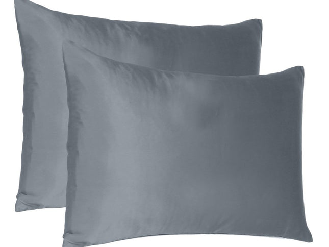 Dark Gray Dreamy Set Of 2 Silky Satin King Pillowcases