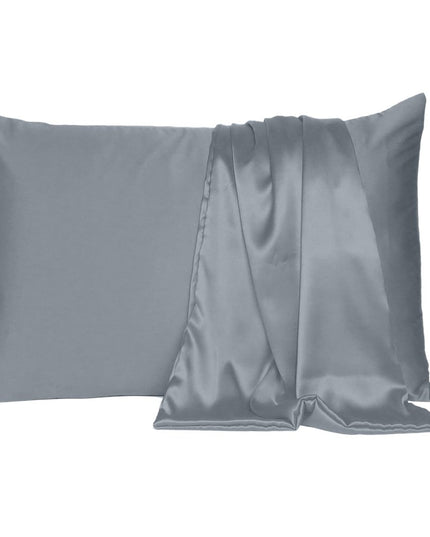 Dark Gray Dreamy Set Of 2 Silky Satin King Pillowcases