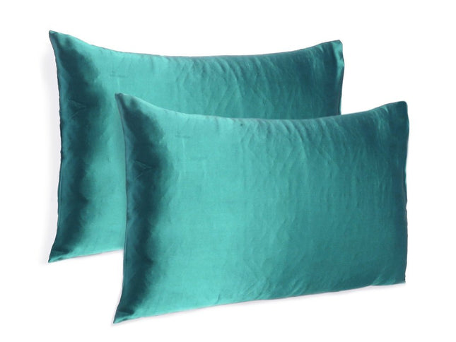 Teal Dreamy Set Of 2 Silky Satin King Pillowcases
