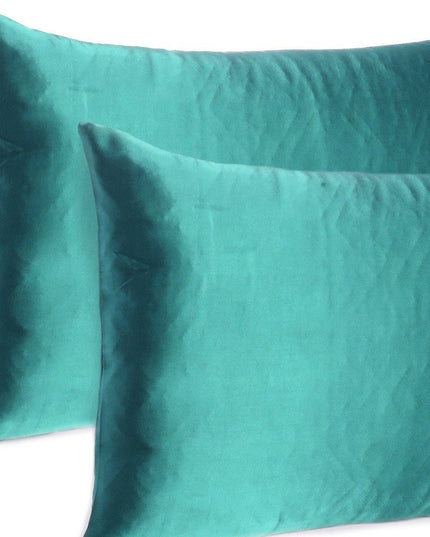Teal Dreamy Set Of 2 Silky Satin King Pillowcases