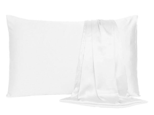 Set Of Two White Silky Satin Standard Pillowcases