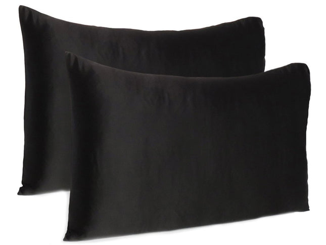 Black Dreamy Set Of 2 Silky Satin Standard Pillowcases