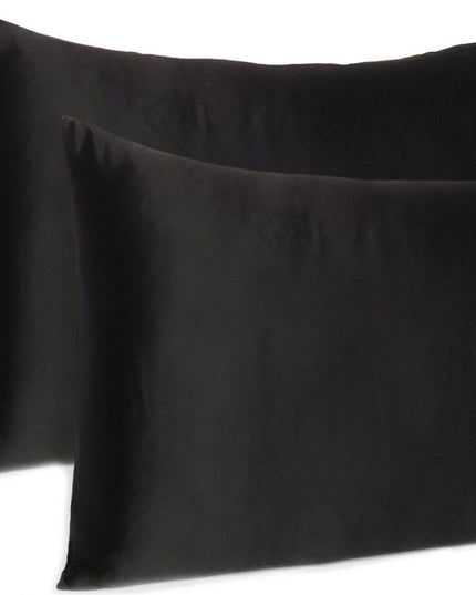 Black Dreamy Set Of 2 Silky Satin Standard Pillowcases