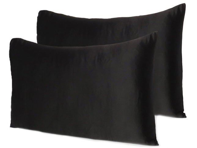 Black Dreamy Set Of 2 Silky Satin Standard Pillowcases