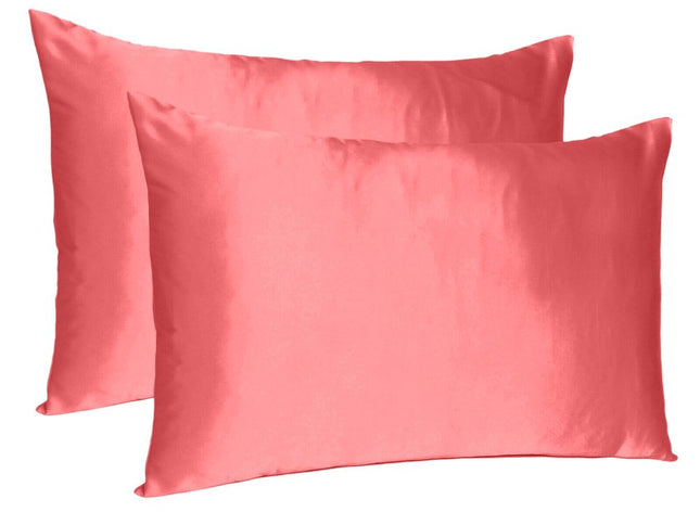 Coral Dreamy Set Of 2 Silky Satin Standard Pillowcases