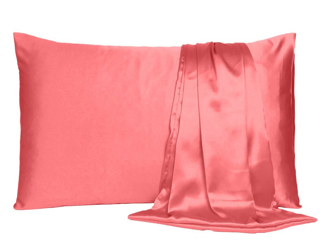 Coral Dreamy Set Of 2 Silky Satin Standard Pillowcases