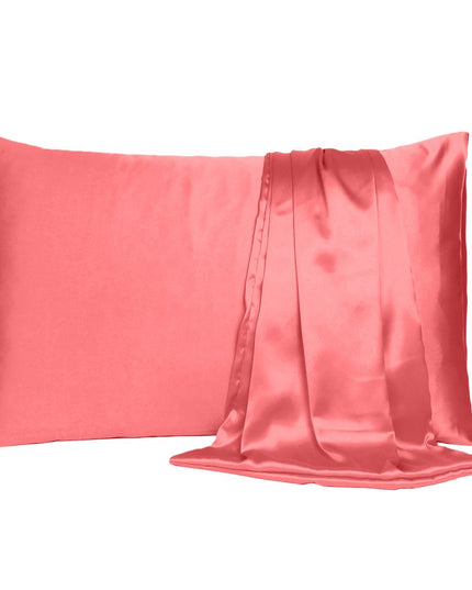 Coral Dreamy Set Of 2 Silky Satin Standard Pillowcases