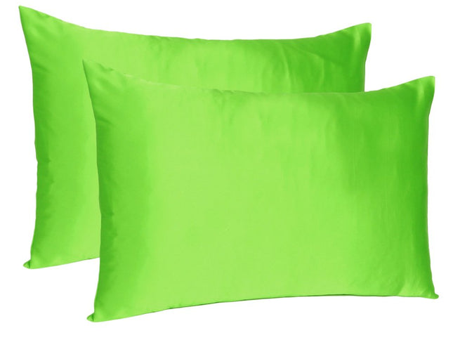 Bright Green Dreamy Set Of 2 Silky Satin Standard Pillowcases