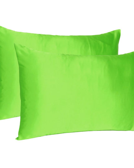 Bright Green Dreamy Set Of 2 Silky Satin Standard Pillowcases