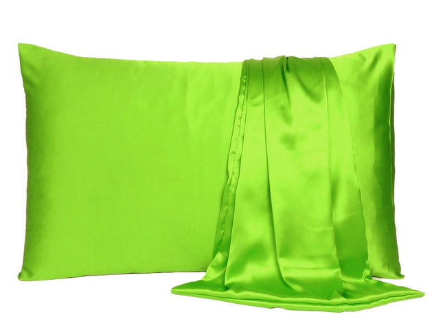Bright Green Dreamy Set Of 2 Silky Satin Standard Pillowcases