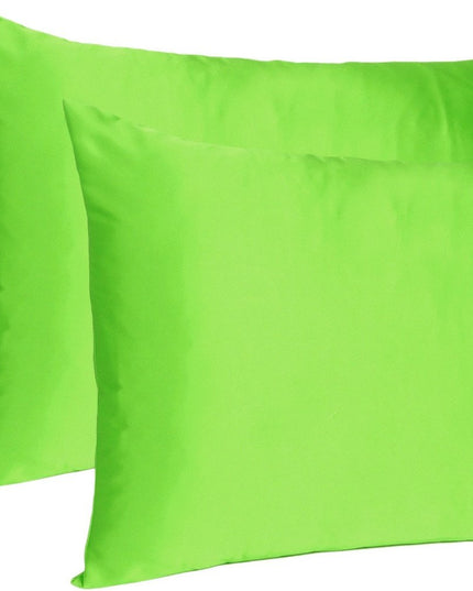 Bright Green Dreamy Set Of 2 Silky Satin Standard Pillowcases