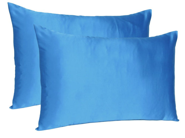 Bright Blue Dreamy Set Of 2 Silky Satin Standard Pillowcases
