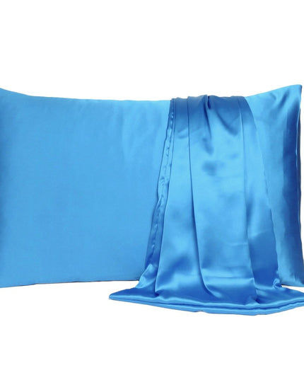 Bright Blue Dreamy Set Of 2 Silky Satin Standard Pillowcases