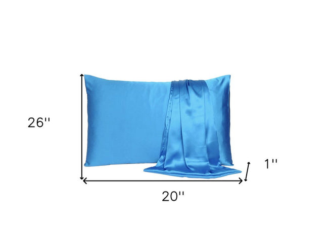 Bright Blue Dreamy Set Of 2 Silky Satin Standard Pillowcases