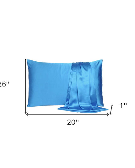Bright Blue Dreamy Set Of 2 Silky Satin Standard Pillowcases