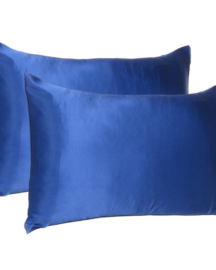 Navy Blue Dreamy Set Of 2 Silky Satin Standard Pillowcases