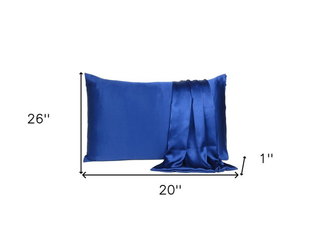 Navy Blue Dreamy Set Of 2 Silky Satin Standard Pillowcases