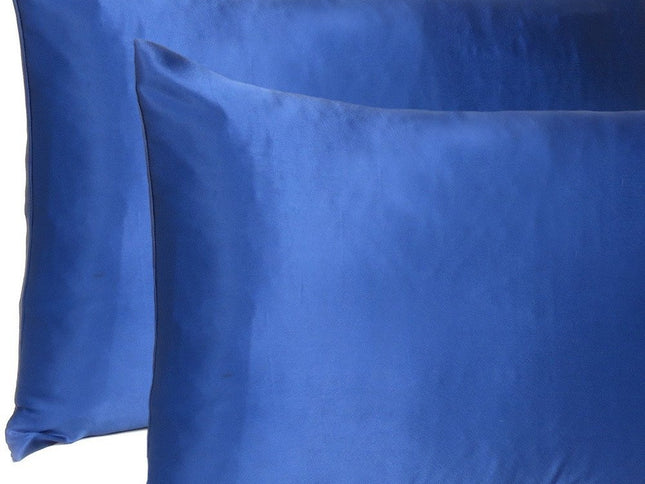 Navy Blue Dreamy Set Of 2 Silky Satin Standard Pillowcases