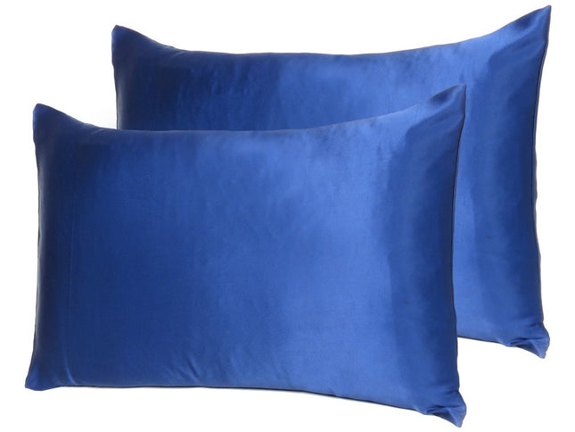 Navy Blue Dreamy Set Of 2 Silky Satin Standard Pillowcases