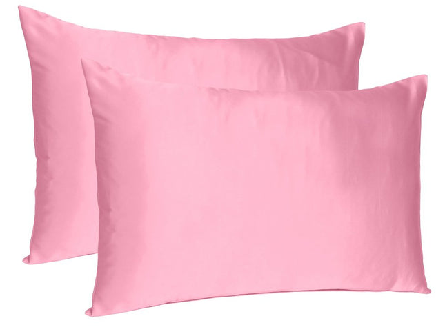 Set Of Two Pink Rose Dreamy Silky Satin Standard Pillowcases