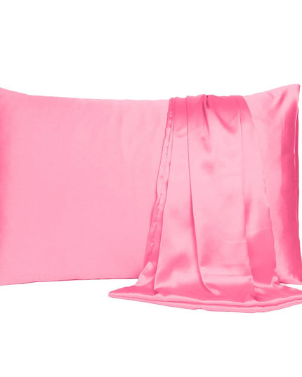 Set Of Two Pink Rose Dreamy Silky Satin Standard Pillowcases