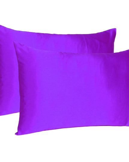 Bright Purple Dreamy Set Of 2 Silky Satin Standard Pillowcases