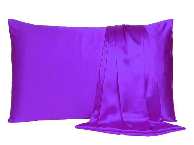 Bright Purple Dreamy Set Of 2 Silky Satin Standard Pillowcases