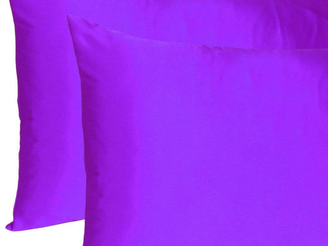 Bright Purple Dreamy Set Of 2 Silky Satin Standard Pillowcases