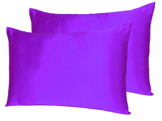 Bright Purple Dreamy Set Of 2 Silky Satin Standard Pillowcases