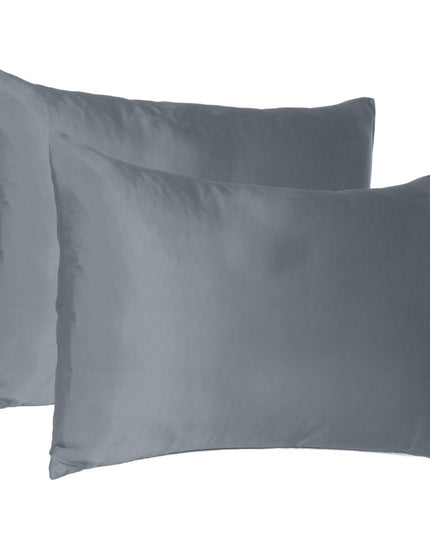 Set Of Two Dark Gray Dreamy Silk Satin Standard Pillowcases