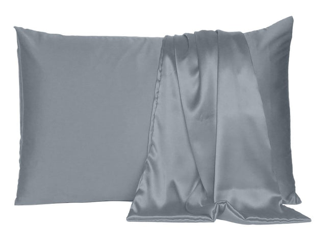 Set Of Two Dark Gray Dreamy Silk Satin Standard Pillowcases