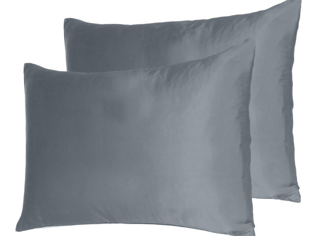 Set Of Two Dark Gray Dreamy Silk Satin Standard Pillowcases