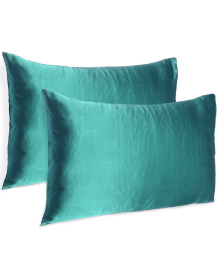 Teal Dreamy Set Of 2 Silky Satin Standard Pillowcases