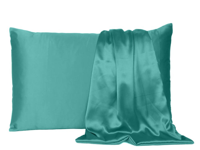 Teal Dreamy Set Of 2 Silky Satin Standard Pillowcases