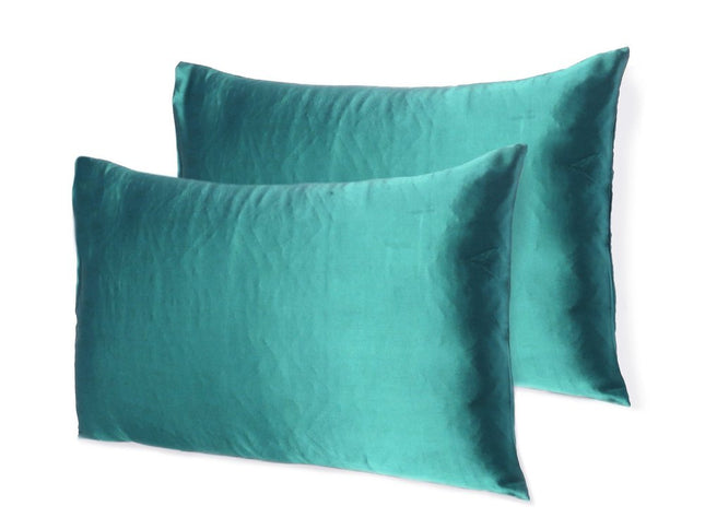 Teal Dreamy Set Of 2 Silky Satin Standard Pillowcases