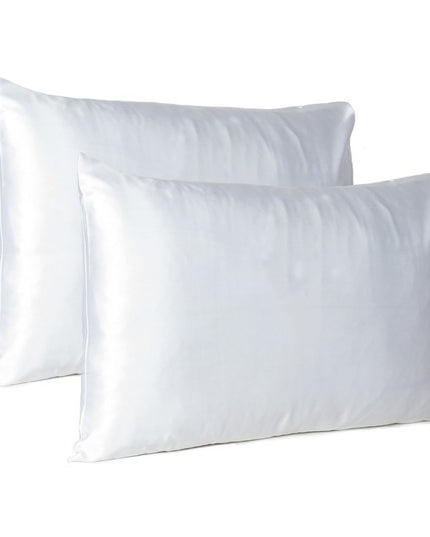 White Dreamy Set Of 2 Silky Satin Standard Pillowcases