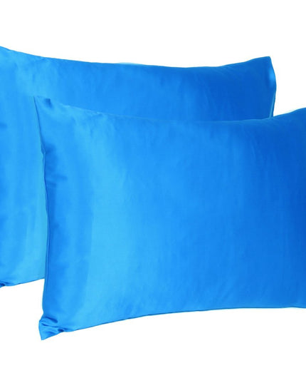 Blue Dreamy Set Of 2 Silky Satin Queen Pillowcases